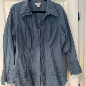 Soft Surroundings Women's Blue Embroidered Top